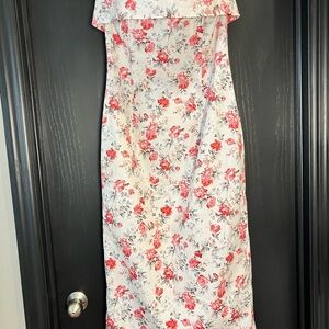 MARBLE Strapless Floral Dress - Red, coral and White